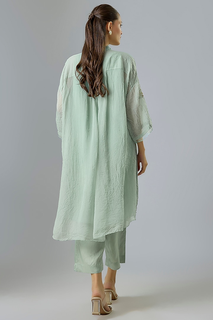 Powder Blue Silk Hand Embroidered Kurta Set by One not two at Pernia's Pop Up Shop
