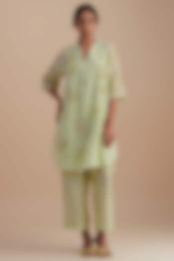 Mist Viscose Organza Floral Hand Embroidered Co-Ord Set by One not two at Pernia's Pop Up Shop