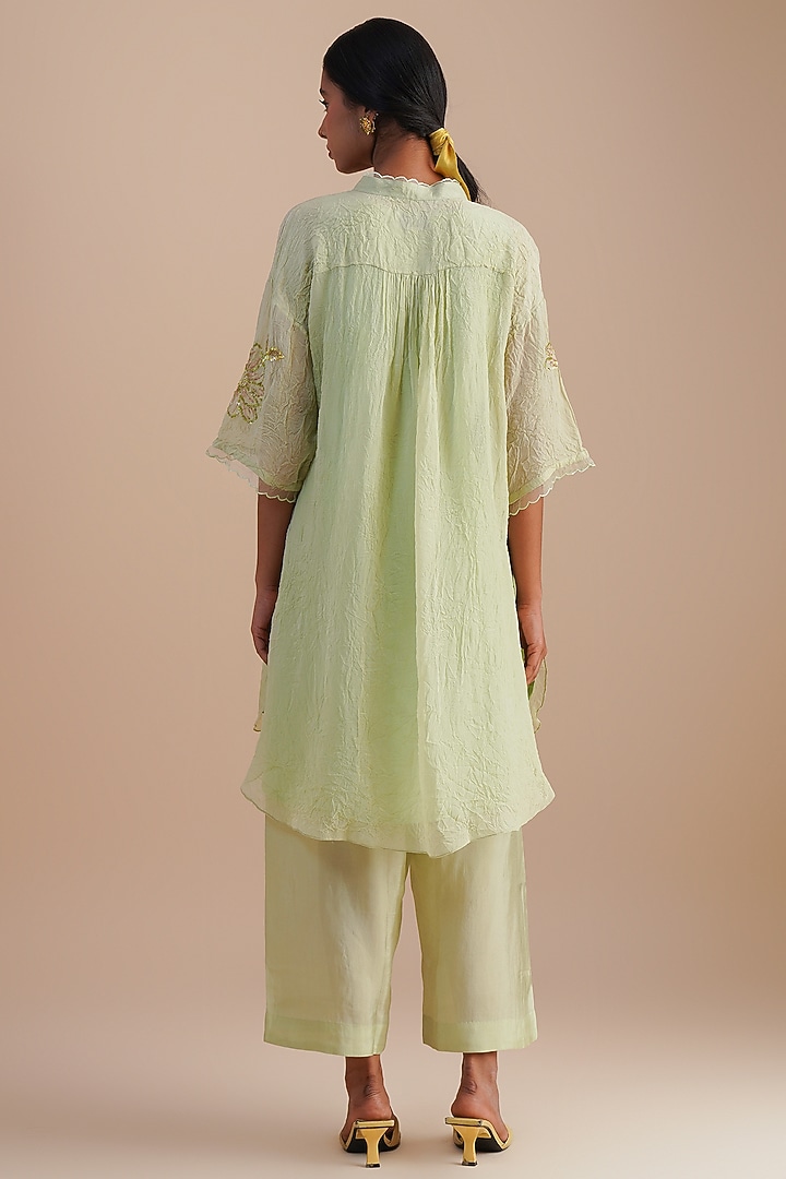 Mist Viscose Organza Floral Hand Embroidered Co-Ord Set by One not two at Pernia's Pop Up Shop
