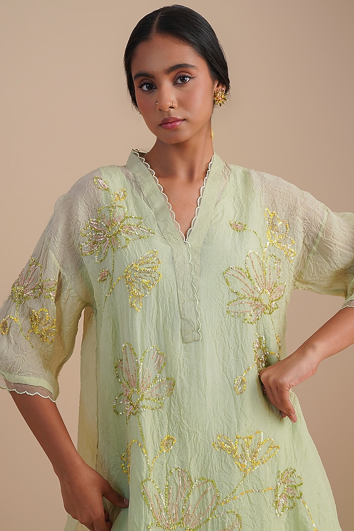 Mist Viscose Organza Floral Hand Embroidered Co-Ord Set by One not two at Pernia's Pop Up Shop