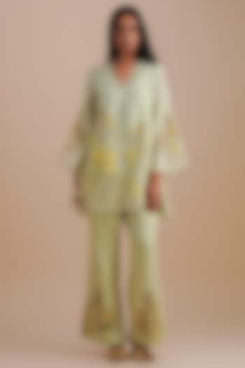 Mist Silk & Organza Floral Hand Embroidered Co-Ord Set by One not two at Pernia's Pop Up Shop