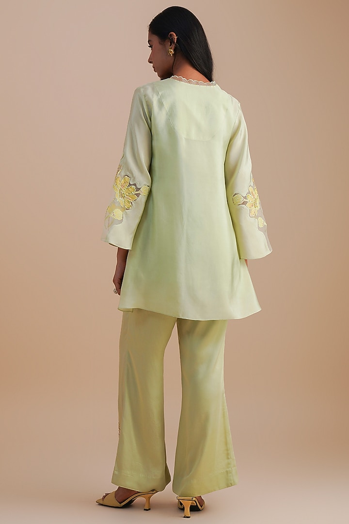 Mist Silk & Organza Floral Hand Embroidered Co-Ord Set by One not two at Pernia's Pop Up Shop