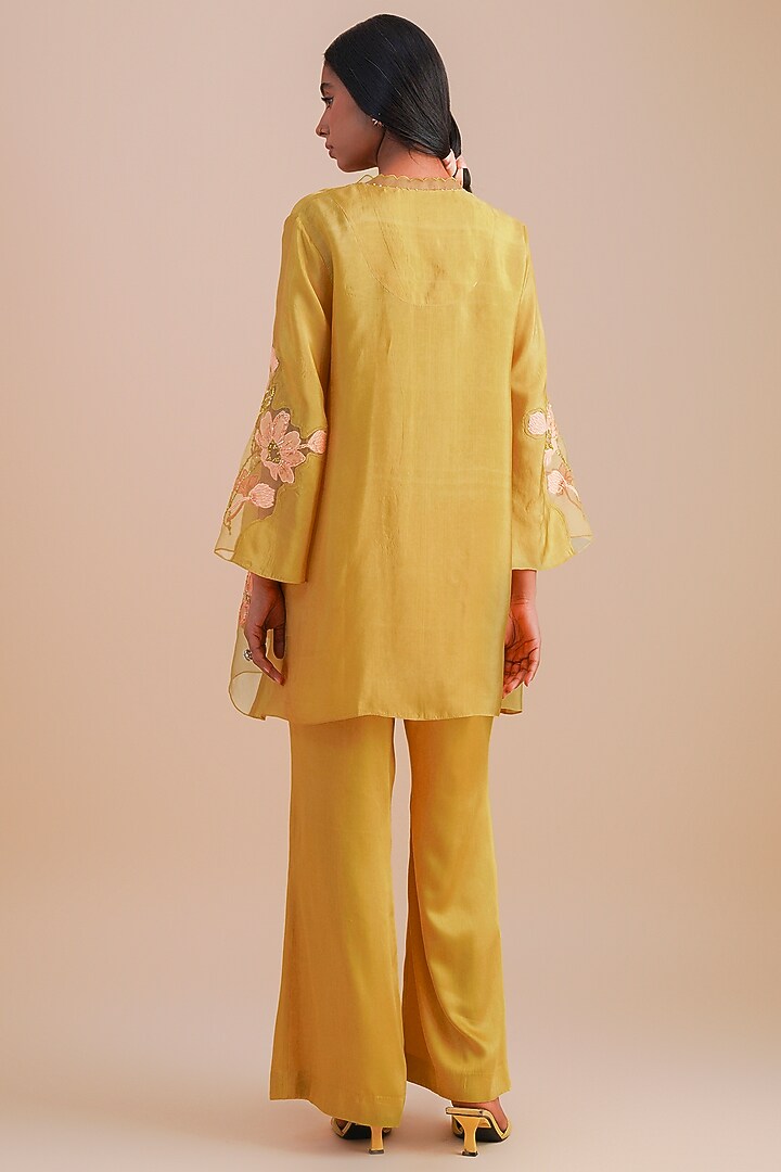 Daffodil Silk & Organza Floral Hand Embroidered Co-Ord Set by One not two at Pernia's Pop Up Shop