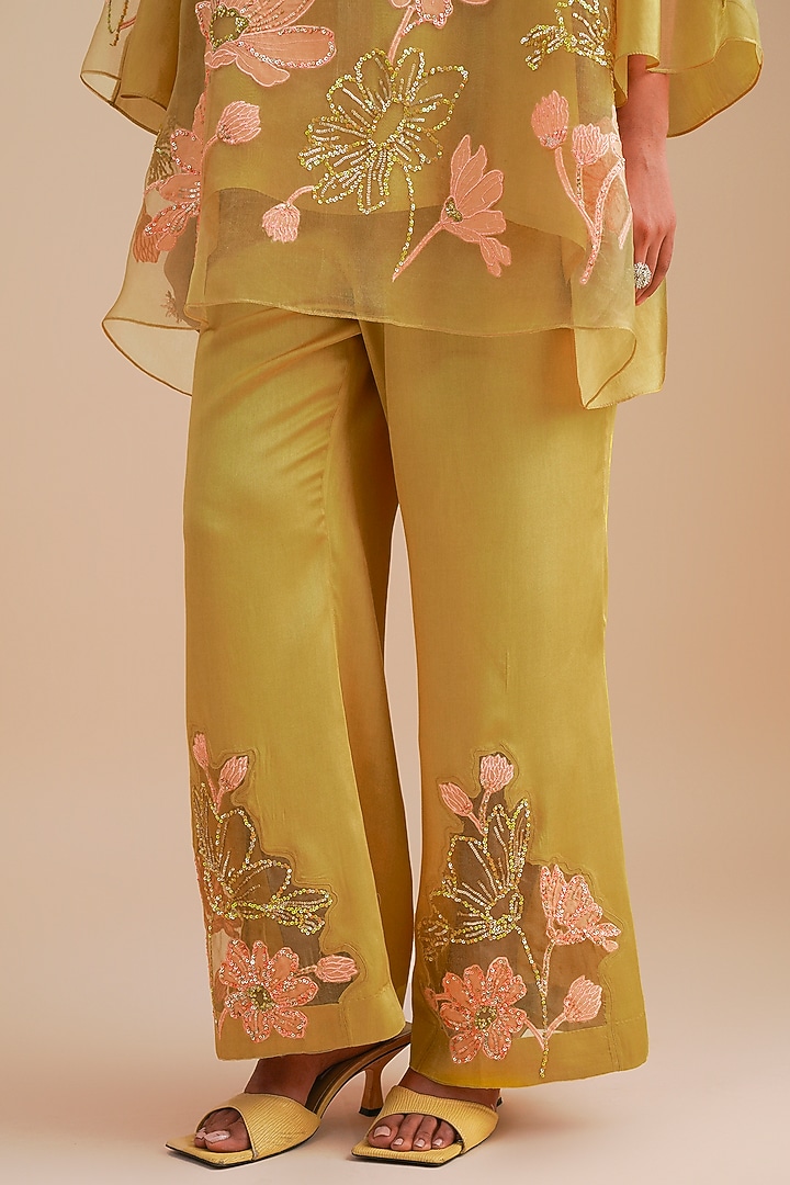 Daffodil Silk & Organza Floral Hand Embroidered Co-Ord Set by One not two at Pernia's Pop Up Shop