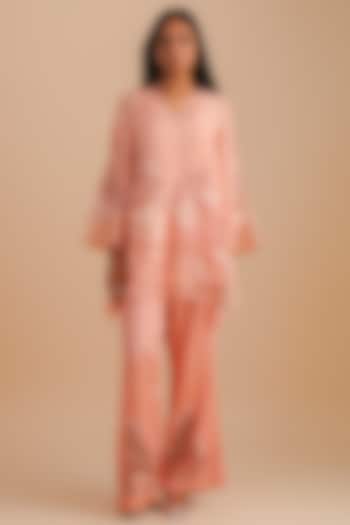 Blush Silk & Organza Floral Hand Embroidered Co-Ord Set by One not two at Pernia's Pop Up Shop
