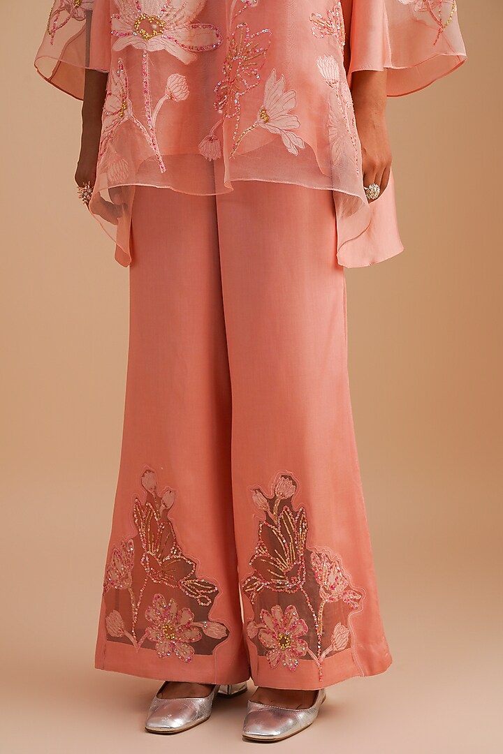 Blush Silk & Organza Floral Hand Embroidered Co-Ord Set by One not two at Pernia's Pop Up Shop
