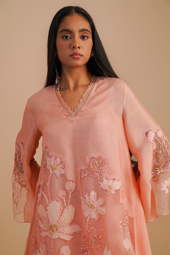 Blush Silk & Organza Floral Hand Embroidered Co-Ord Set by One not two at Pernia's Pop Up Shop