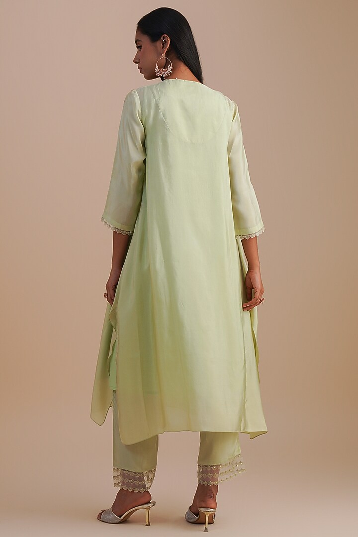 Mist Silk & Organza Floral Hand Embroidered Kurta Set by One not two at Pernia's Pop Up Shop