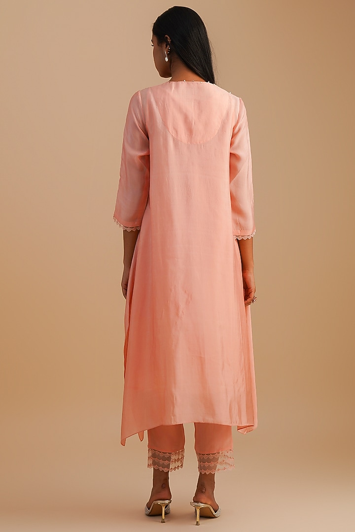 Blush Silk & Organza Floral Hand Embroidered Kurta Set by One not two at Pernia's Pop Up Shop