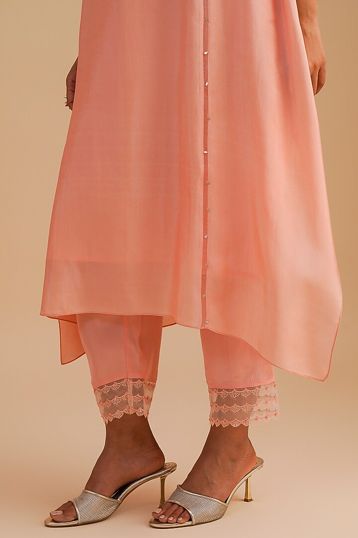 Blush Silk & Organza Floral Hand Embroidered Kurta Set by One not two at Pernia's Pop Up Shop
