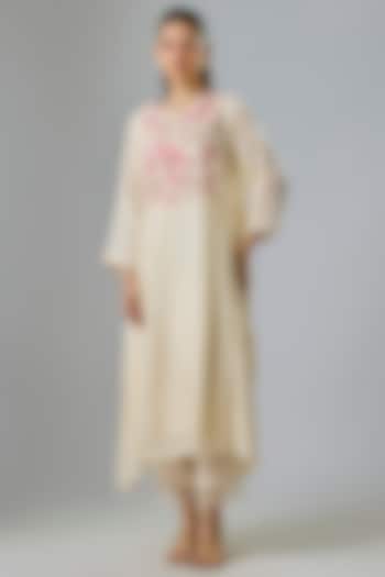 Ecru Silk & Organza Hand Embroidered Kurta Set by One not two at Pernia's Pop Up Shop