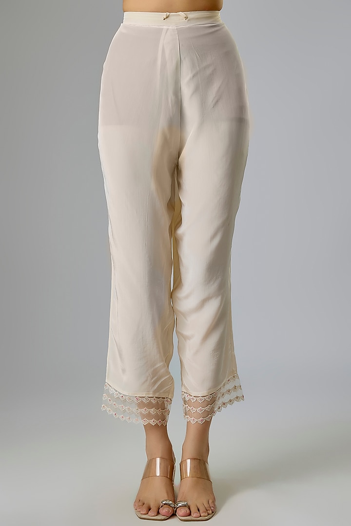 Ecru Silk & Organza Hand Embroidered Kurta Set by One not two at Pernia's Pop Up Shop
