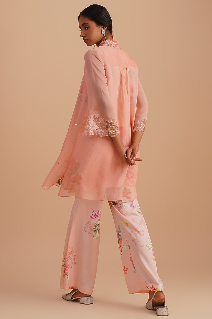 Blush Silk & Organza Floral Hand Embroidered Co-Ord Set by One not two at Pernia's Pop Up Shop