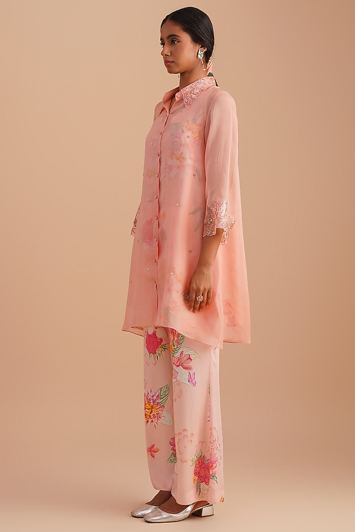 Blush Silk & Organza Floral Hand Embroidered Co-Ord Set by One not two at Pernia's Pop Up Shop