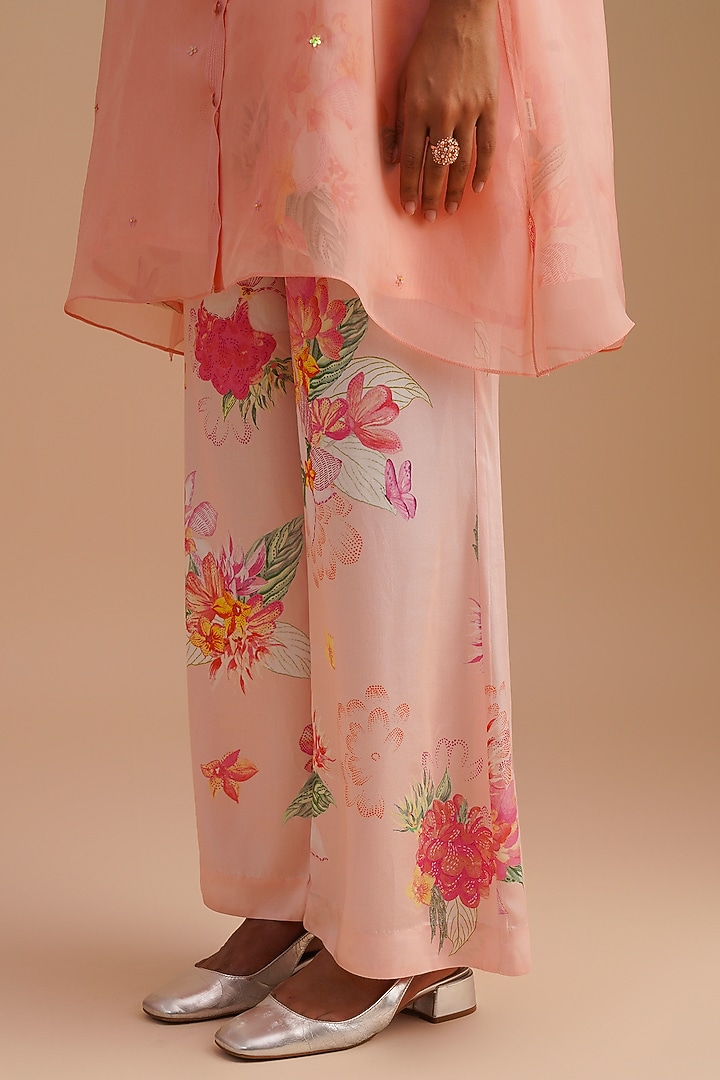 Blush Silk & Organza Floral Hand Embroidered Co-Ord Set by One not two at Pernia's Pop Up Shop