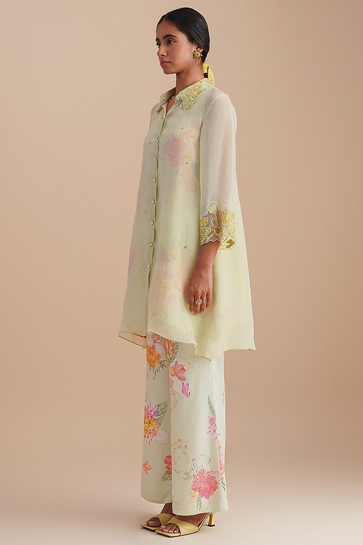 Mist Silk & Organza Floral Hand Embroidered Co-Ord Set by One not two at Pernia's Pop Up Shop