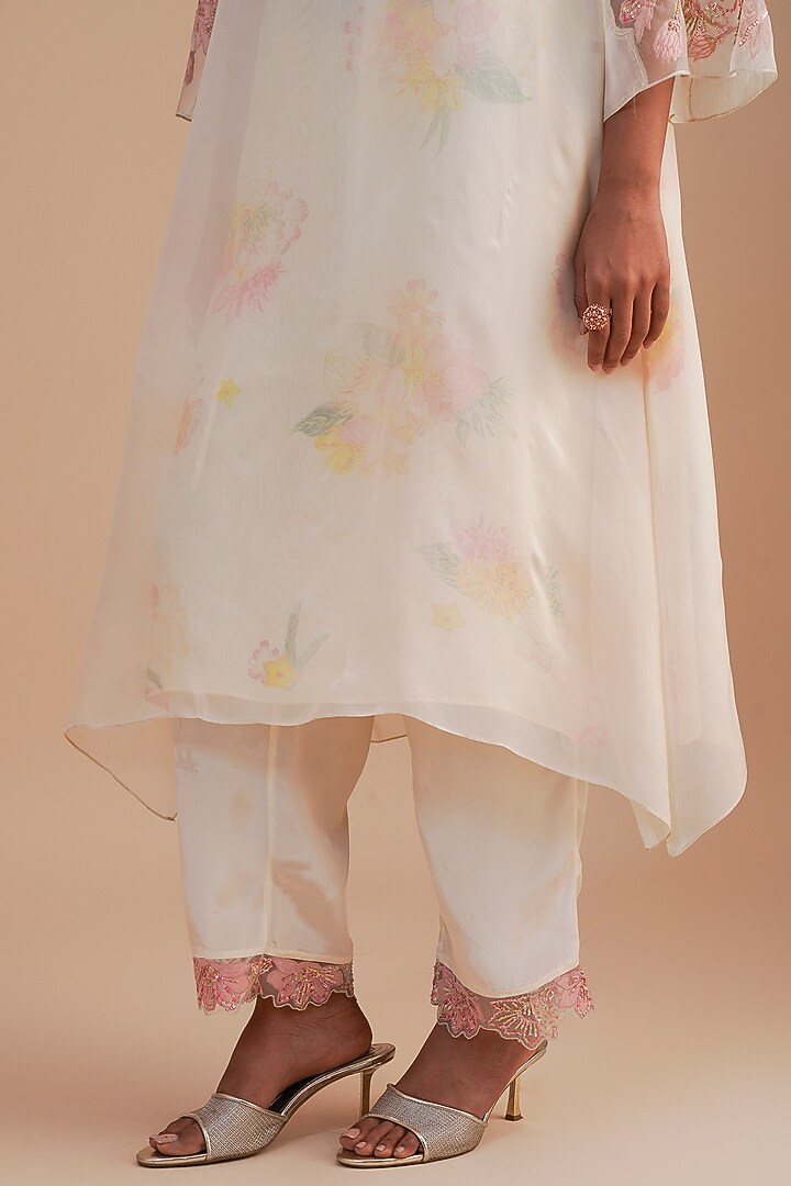 Ecru Viscose Organza & Pure Organza Hand Embroidered Kurta Set by One not two at Pernia's Pop Up Shop