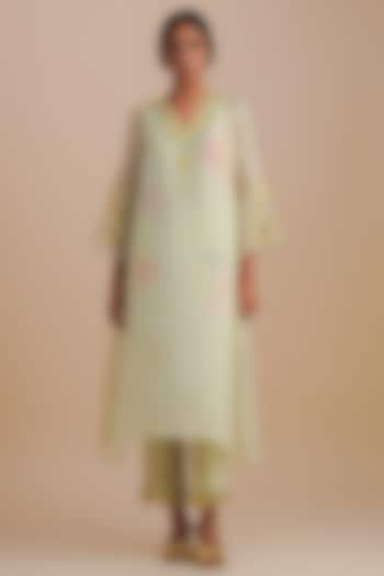 Mist Viscose Organza & Pure Organza Hand Embroidered Kurta Set by One not two at Pernia's Pop Up Shop