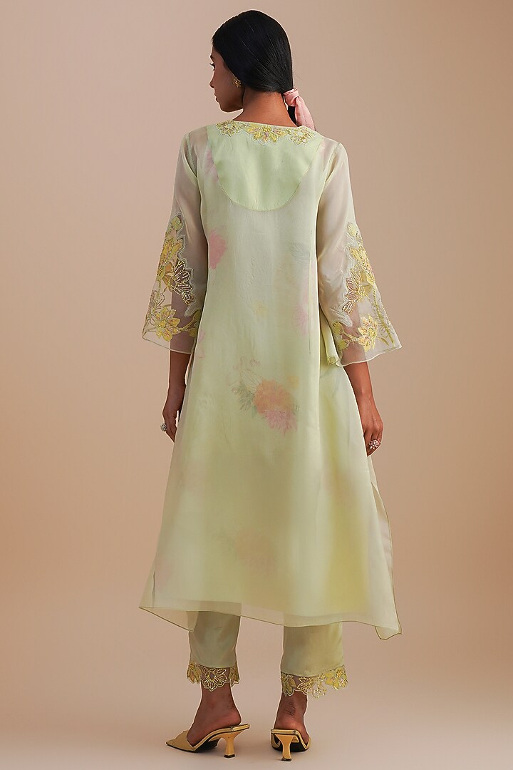 Mist Viscose Organza & Pure Organza Hand Embroidered Kurta Set by One not two at Pernia's Pop Up Shop