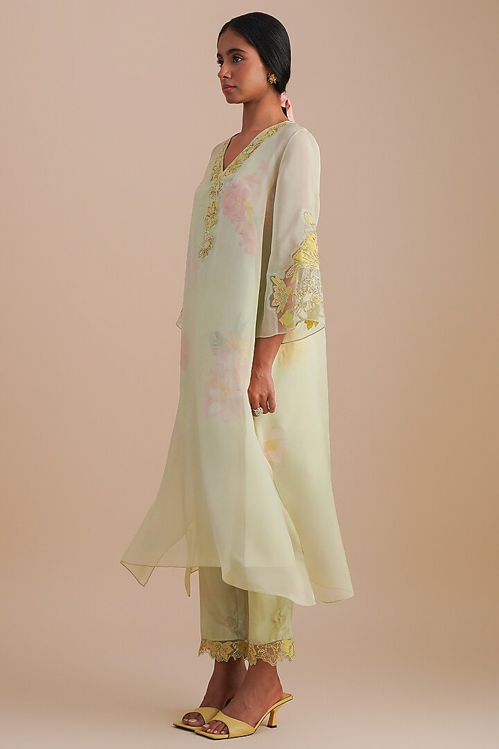 Mist Viscose Organza & Pure Organza Hand Embroidered Kurta Set by One not two at Pernia's Pop Up Shop