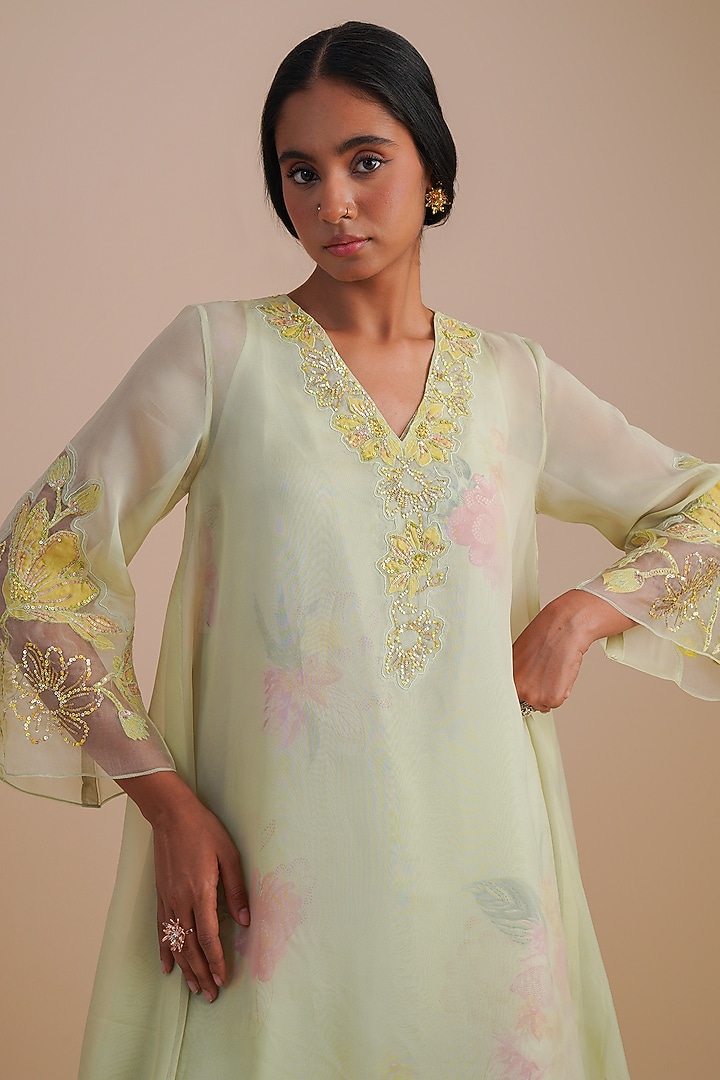 Mist Viscose Organza & Pure Organza Hand Embroidered Kurta Set by One not two at Pernia's Pop Up Shop