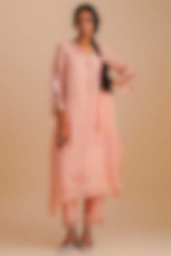 Blush Viscose Organza & Pure Organza Hand Embroidered Kurta Set by One not two at Pernia's Pop Up Shop