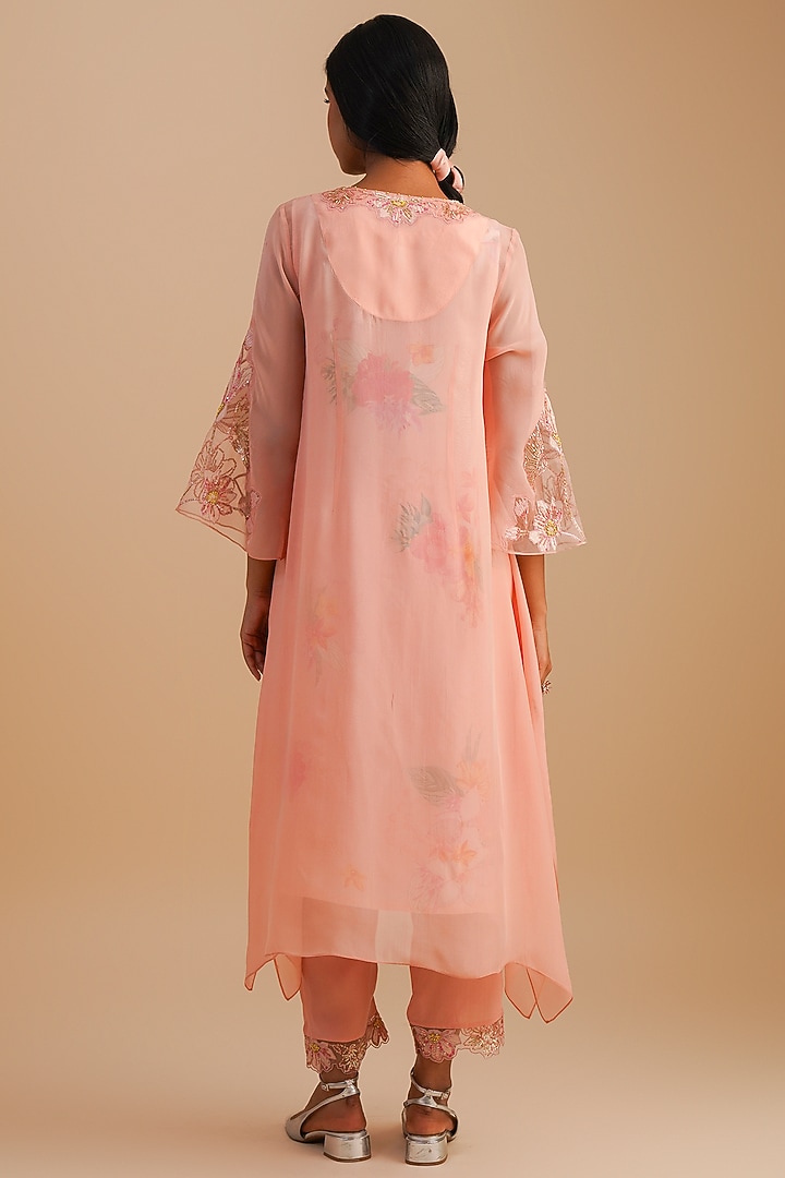 Blush Viscose Organza & Pure Organza Hand Embroidered Kurta Set by One not two at Pernia's Pop Up Shop