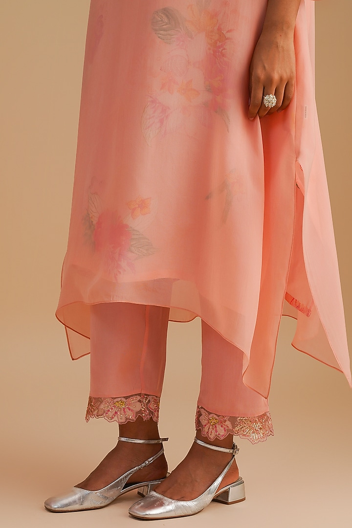 Blush Viscose Organza & Pure Organza Hand Embroidered Kurta Set by One not two at Pernia's Pop Up Shop