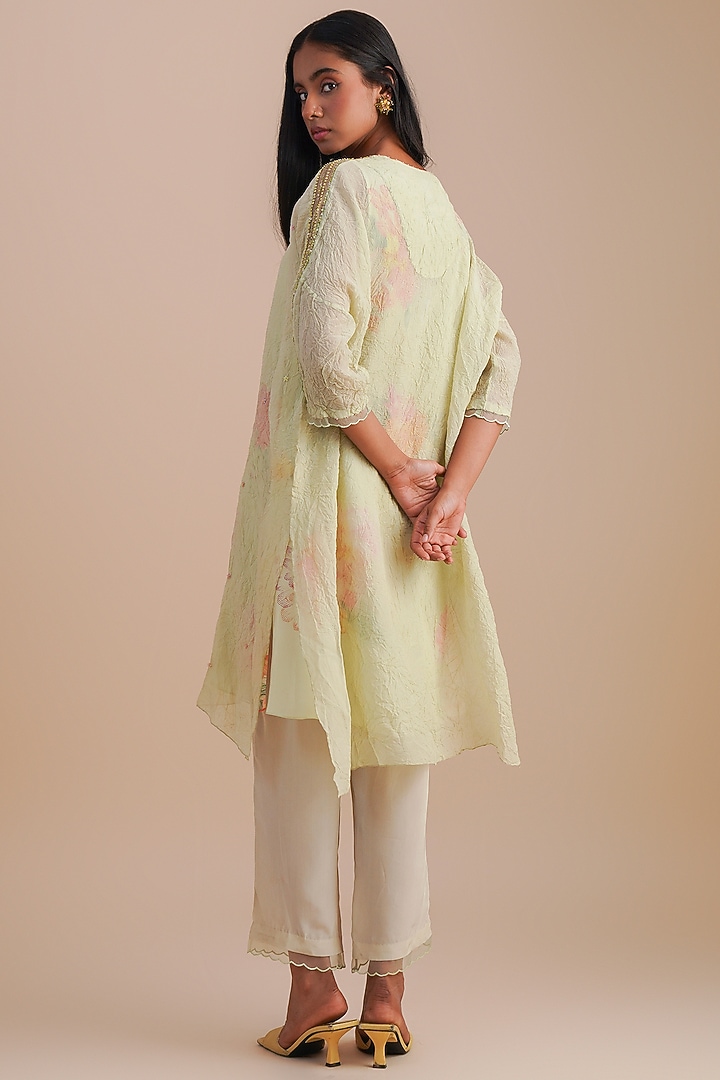 Mist Viscose Organza Floral Hand Embroidered Kurta Set by One not two at Pernia's Pop Up Shop