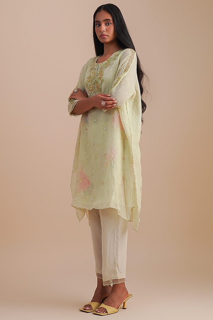 Mist Viscose Organza Floral Hand Embroidered Kurta Set by One not two at Pernia's Pop Up Shop