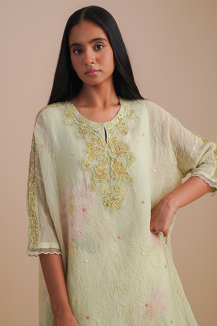 Mist Viscose Organza Floral Hand Embroidered Kurta Set by One not two at Pernia's Pop Up Shop