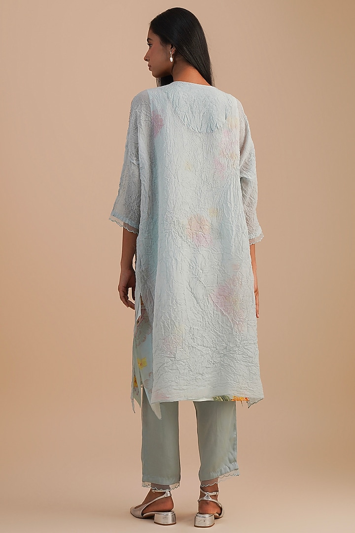 Powder Blue Viscose Organza Floral Hand Embroidered Kurta Set by One not two at Pernia's Pop Up Shop