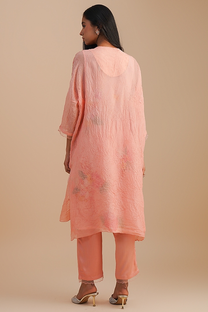 Blush Viscose Organza Floral Hand Embroidered Kurta Set by One not two at Pernia's Pop Up Shop
