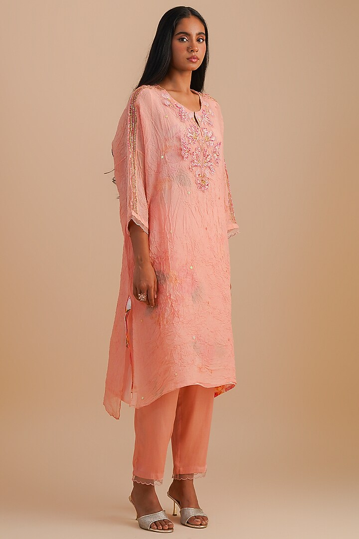 Blush Viscose Organza Floral Hand Embroidered Kurta Set by One not two at Pernia's Pop Up Shop