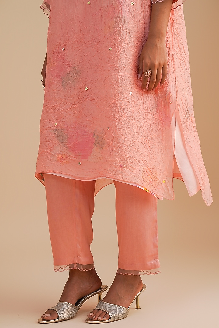 Blush Viscose Organza Floral Hand Embroidered Kurta Set by One not two at Pernia's Pop Up Shop