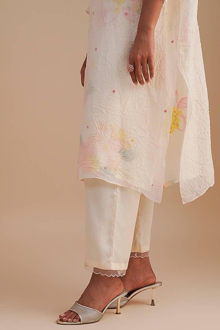 Ecru Viscose Organza Floral Hand Embroidered Kurta Set by One not two at Pernia's Pop Up Shop