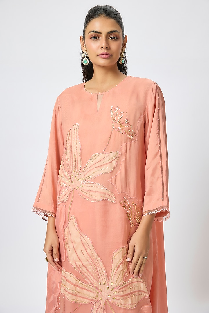Blush Silk Organza Hand Embroidered Kurta Set by One not two at Pernia's Pop Up Shop
