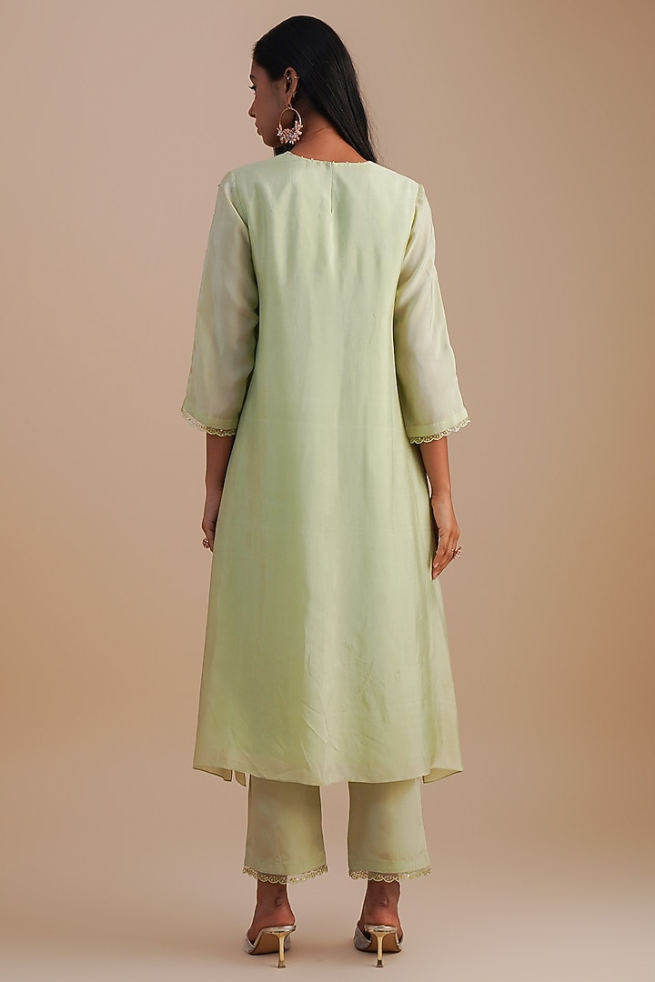 Mist Silk Organza Hand Embroidered Kurta Set by One not two at Pernia's Pop Up Shop