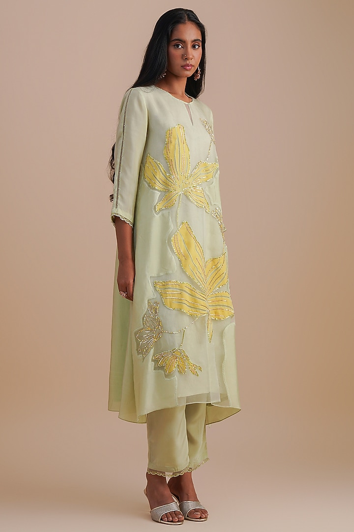 Mist Silk Organza Hand Embroidered Kurta Set by One not two at Pernia's Pop Up Shop