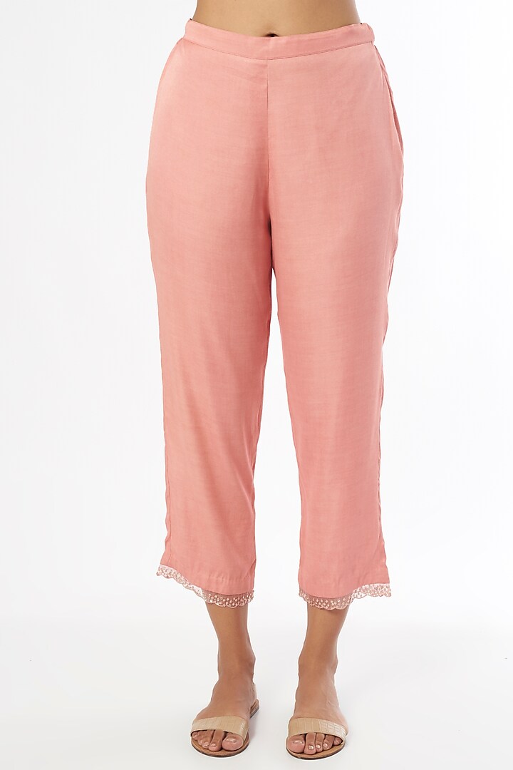 Peach Modal Satin Pants by One not two at Pernia's Pop Up Shop