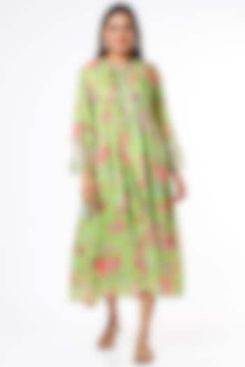 Leaf Green Printed & Embroidered Tunic by One not two