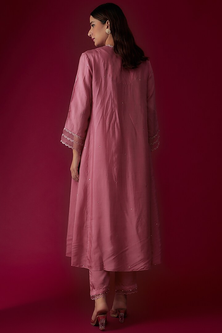 Rose Pink Viscose Silk Embroidered Kurta by One not two at Pernia's Pop Up Shop