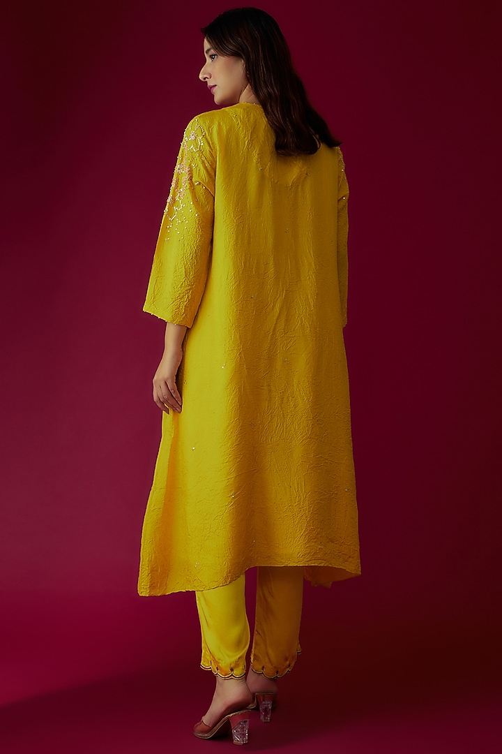 Mango Yellow Viscose Silk Embroidered Kurta by One not two at Pernia's Pop Up Shop
