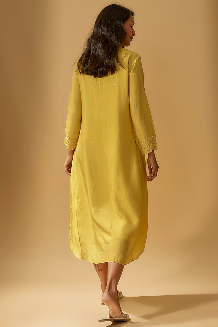 Yellow Viscose Silk Embroidered Kurta by One not two at Pernia's Pop Up Shop