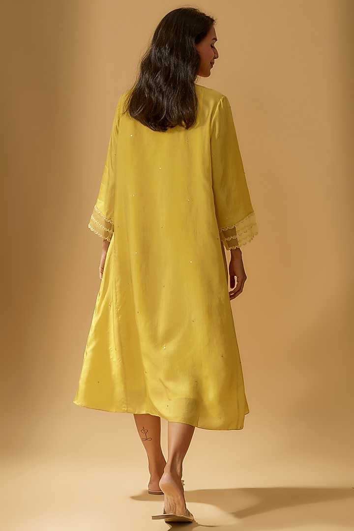 Yellow Viscose Silk Embroidered Kurta by One not two at Pernia's Pop Up Shop