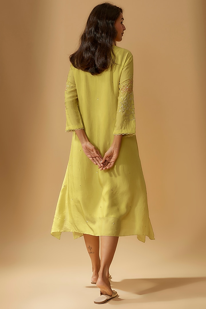Citrine Viscose Silk Hand Embroidered Kurta by One not two at Pernia's Pop Up Shop