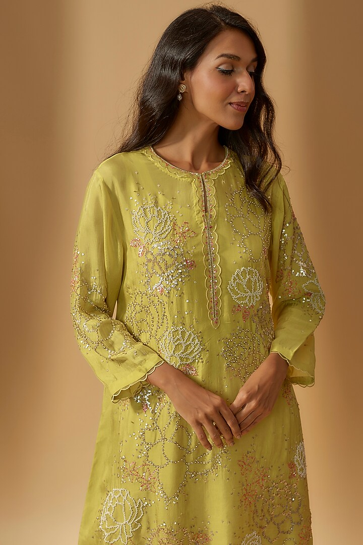 Citrine Viscose Silk Hand Embroidered Kurta by One not two at Pernia's Pop Up Shop