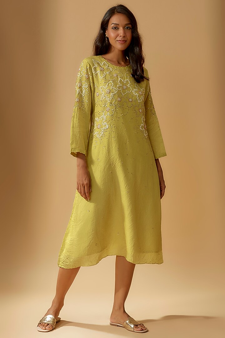 Citrine Viscose Silk Hand Embroidered Kurta by One not two at Pernia's Pop Up Shop