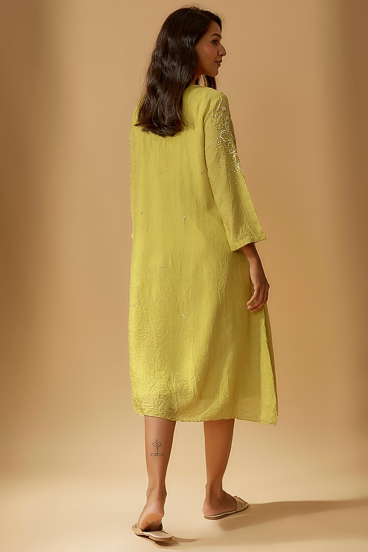 Citrine Viscose Silk Hand Embroidered Kurta by One not two at Pernia's Pop Up Shop