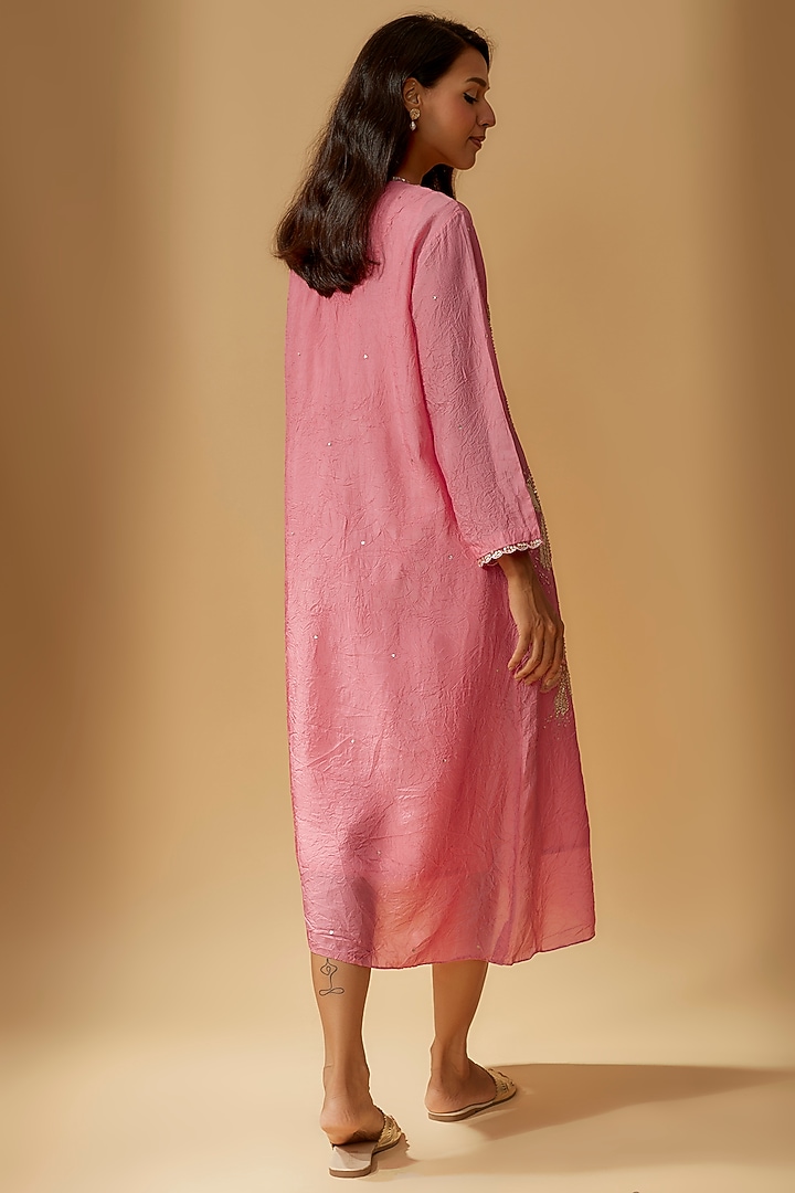 Rose Viscose Silk Embroidered Kurta by One not two at Pernia's Pop Up Shop